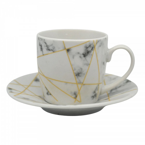 ANKOR Σετ Φλυτζανιών Καφέ 110ml Πορσελάνης Ασπρό Μάρμαρο , Κομψό & Μοντέρνο 848454