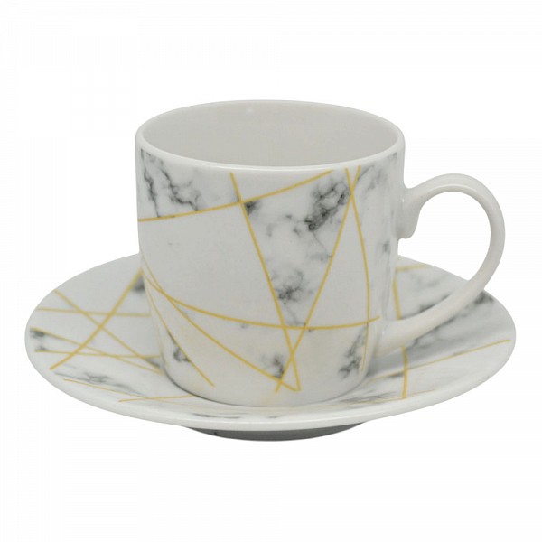 ANKOR Σετ Φλυτζανιών Καφέ 110ml Πορσελάνης Ασπρό Μάρμαρο , Κομψό & Μοντέρνο 848454