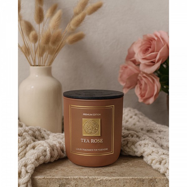 ΑΡΩΜΑΤΙΚΟ ΚΕΡΙ TEA ROSE ΣΕ ΓΥΑΛΙΝΟ ΔΟΧΕΙΟ ΜΕ ΚΑΠΑΚΙ 8x8x9εκ. ANKOR