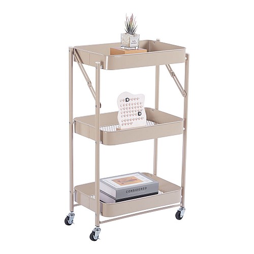 Αναδιπλούμενο Μεταλλικό Τρόλεϊ Αποθήκευσης με 3 Καλάθια & Ρόδες Taupe χρώμα 46x29x77εκ. Ankor