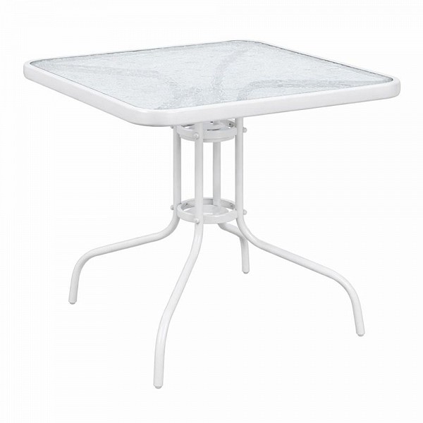 ΤΡΑΠΕΖΙ ΤΕΤΡΑΓΩΝΟ ΜΕ ΛΕΥΚΟ ΜΑΤ ΜΕΤΑΛΛΙΚΟ ΣΚΕΛΕΤΟ ΚΑΙ ΓΥΑΛΙΝΗ ΕΠΙΦΑΝΕΙΑ 80x80x70εκ. ANKOR851270