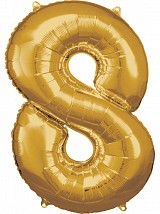 Number Gold, Giant Foil Balloon Number 8, 83*55 cm