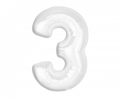 Number B&C White White Number 3 Foil Balloon 92 cm
