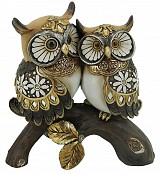 Επιτραπέζια διακοσμητική polyresin κουκουβάγια ζευγάρι σε κορμό δέντρου 17x8.5x17εκ