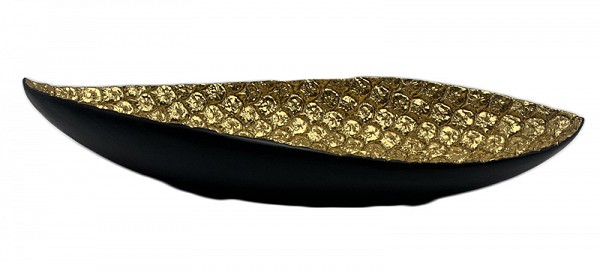 Polyresin Μαύρη-Χρυσή Πιατέλα Φύλλο 45x17.5x7cm