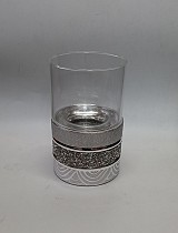 Κηροπήγιο Για Ρεσώ Κεραμικό Σε Ασημί Χρώμα Με Γυαλί  10.5x10.5x22.8cm