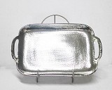 Διακοσμητικός Ασημί Δίσκος Σφυρήλατος Μεταλλικός Ορθογώνιος  39.5x25.5x5cm