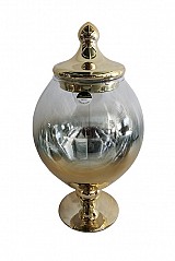 Γυάλινο Διακοσμητικό Τζαρ Με Πόδι Και Καπάκι Διάφανο/Χρυσό 17.5x17.5x29cm