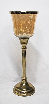 Γυάλινο Μελί Κηροπήγιο Με Μεταλλική Αντικέ Χρυσή Βάση 11.5x11.5x34cm