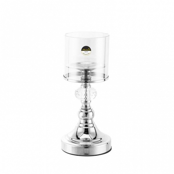 Κηροπήγιο μέταλλο/γυαλί με ασημί βάση  9.7x11.5x28cm
