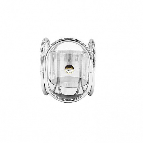 Γυάλινα Κηροπήγια Με Ασημί Μεταλλικές Λεπτομέρειες 12x15cm