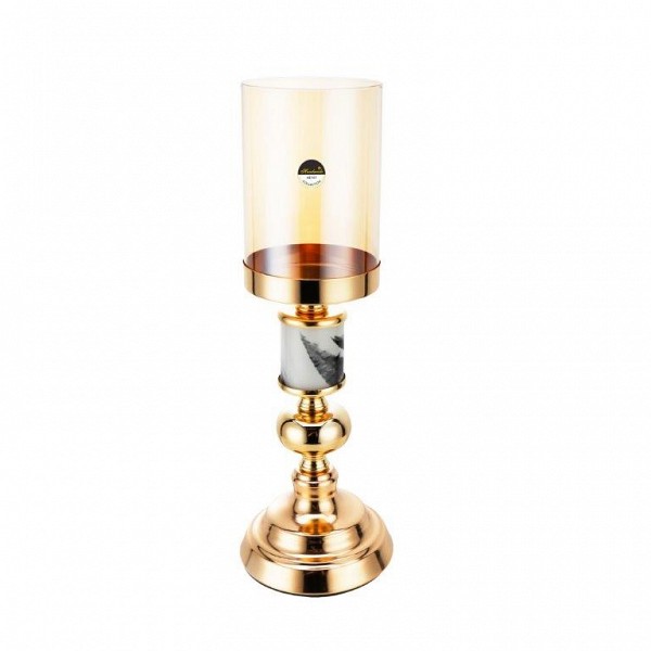 Γυάλινο Ψηλό Κηροπήγιο με Μεταλλικό Χρυσό Πόδι & Στρογγυλή Βάση 12.5x37.5cm GO633S