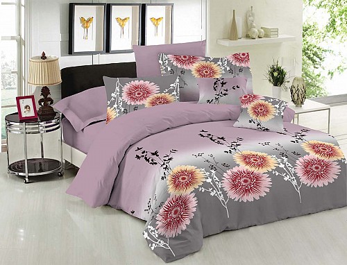 Σετ Σεντόνια Le Blanc Premium Cotton 100% Chrysanthemum Lilac Μονά με λάστιχο 100x200+33