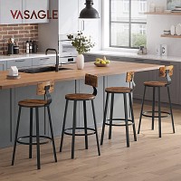 VASAGLE Bar Stools, Kitchen Stools, Set of 2 Tall Bar Chairs with Backrest, Steel Frame, 73 cm High Seat, Easy Assembly, Industrial, Rustic Brown and Black LBC026B01V1