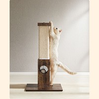 FEANDREA Cat Scratching Post, Scratching Post Made of Natural Sisal Rope, Scratching Post with Plush Toy Ball, Scratch Protection for Furniture, 73 cm High, Vintage Brown PCA021X01