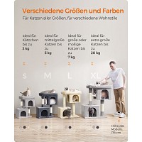 Feandrea Cat Tree, 74 cm Cat Tower, M, Cat Condo for Medium Cats up to 5 kg, Large Cat Perch, 2 Cat Caves, Scratching Post, Light Grey PCT612W01