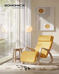 SONGMICS Rocking Chair with Armrests Birch Wood Rocking Chair 5-Way Adjustable Footrest Load 150kg for Bedroom Living Room Pastel Yellow Natural LYY010Y01