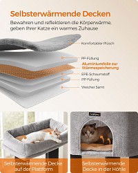 Feandrea Cat Tree for Large Cats, Heavy-Duty Cat Tower with Self-Warming Pads, 2 Self-Groomers, 9 Scratching Posts, Large Perch, Cave, Baskets, 50 x 50 x 160 cm, Dove Grey and Black PCT003W01