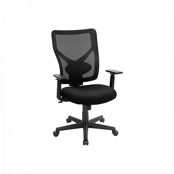 SONGMICS Mid-back Mesh Office Chair, Swivel Ergonomic Chair with Tilt Mechanism, Padded with Inner-Spring, Adjustable Lumbar Support, Armrests, Loading Capacity of 120 kg, Black OBN36BK