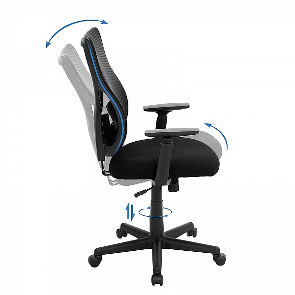 SONGMICS Mid-back Mesh Office Chair, Swivel Ergonomic Chair with Tilt Mechanism, Padded with Inner-Spring, Adjustable Lumbar Support, Armrests, Loading Capacity of 120 kg, Black OBN36BK