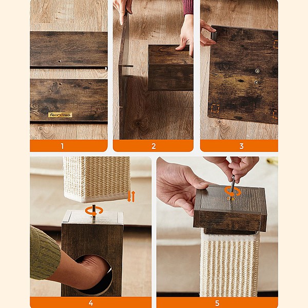 FEANDREA Cat Scratching Post, Scratching Post Made of Natural Sisal Rope, Scratching Post with Plush Toy Ball, Scratch Protection for Furniture, 73 cm High, Vintage Brown PCA021X01