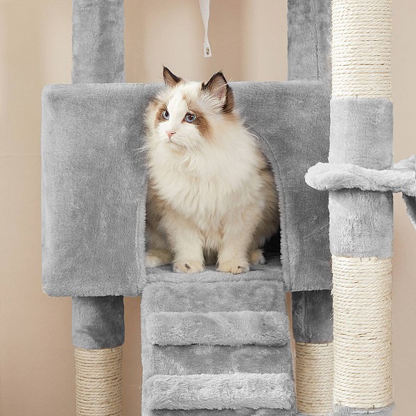 FEANDREA Cat Tree, Cat Tower 142 cm, Cat Activity Centre, Light Grey PCT160W01