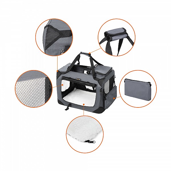 FEANDREA Dog Carrier, Folding Fabric Pet Carrier, 70 x 52 x 52 cm, Grey