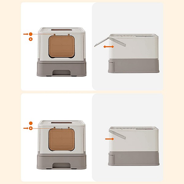 FEANDREA Cat Litter Tray with Lid for Cats up to 15 kg Oatmeal Warm Grey